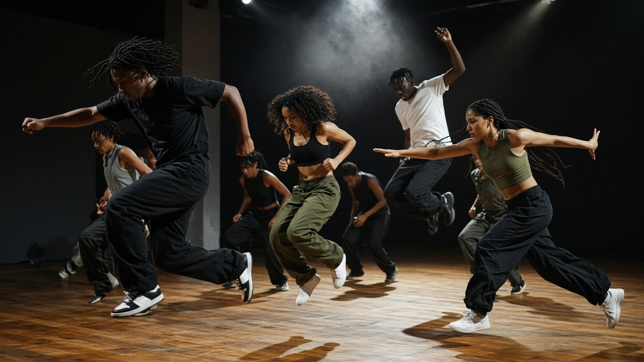 DanceNest dancers rehearsing contemporary and hip hop choreography in the studio